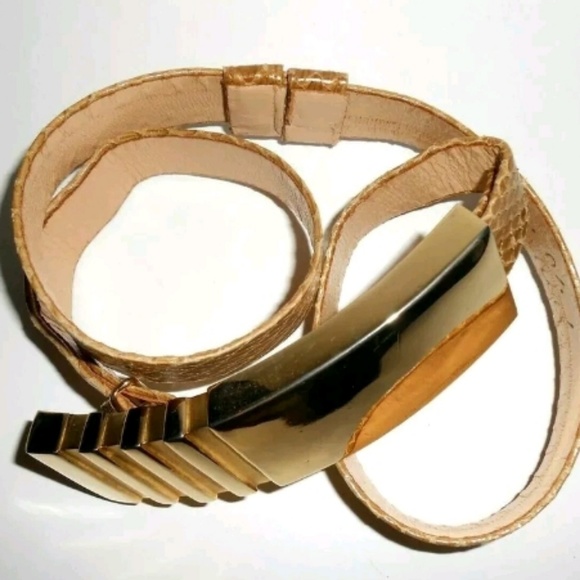 Alexis Kirk Gold Tan Snake Belt Size Small Medium - Picture 4 of 5